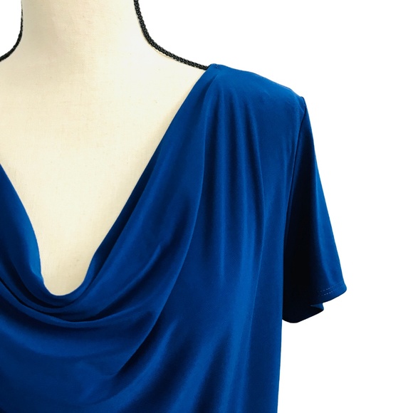 Star Vixen Tops - Star Vixen Royal Blue Drape Neck Blouse